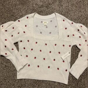 Maeve By Anthropologie Long Sleeve Sweater Embroidered Strawberries NWT- Medium
